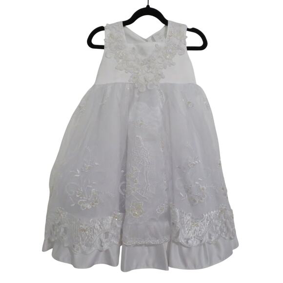 Kids Size 2 White Baptism Christening Dress Virgen De Guadalupe Embroidery - Picture 1 of 9